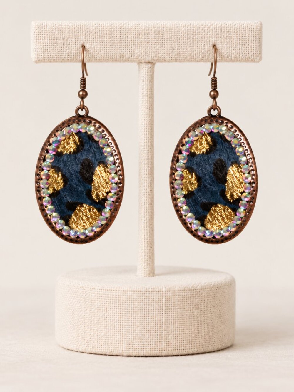 Leopard Print Rhinestone Oval Drop Earrings
